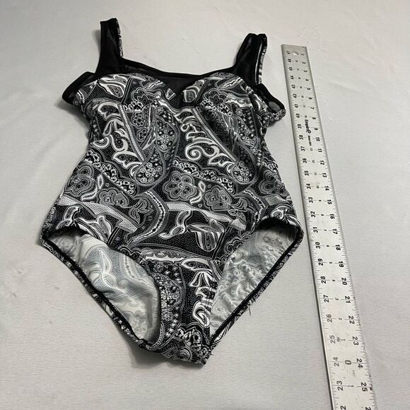Shore Shapes Black White Paisley One Piece Swimsuit Bathing Suit Size 12 - Picture 5 of 8